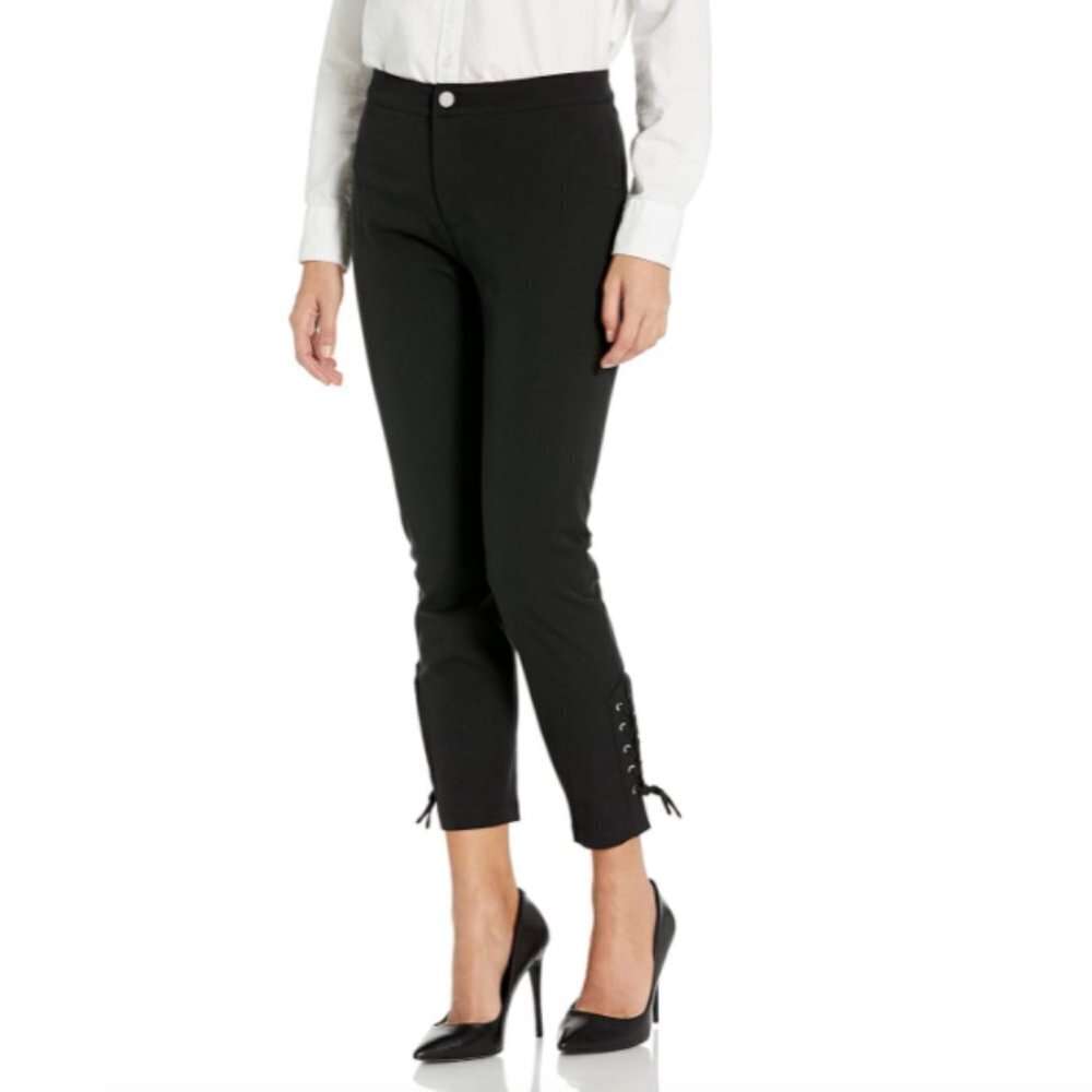 NEW Lysse Black Twill Lace Up Ankle Cropped High Rise Stretch Pants Sz. M